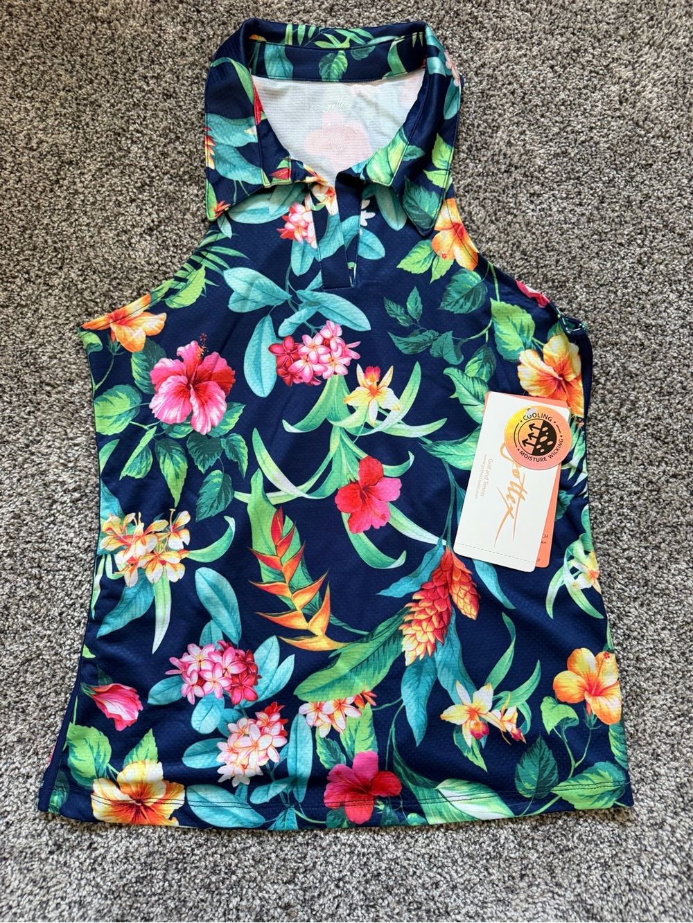 Gottex Golf Navy Tropical Floral Halter Tank Top